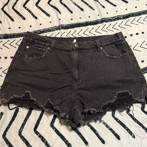 Aerie Charcoal Distressed Jean Shorts